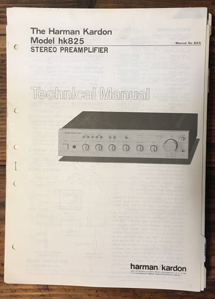 Harman Kardon HK HK825 HK-825  Preamplifier Service Manual *Original*