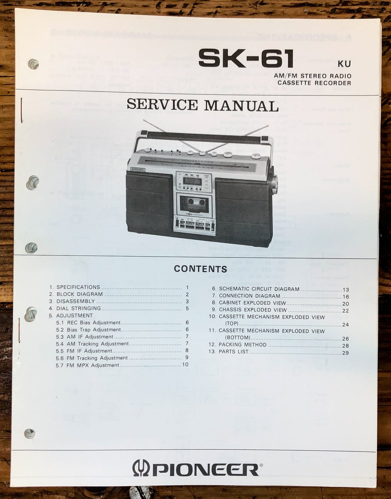 Pioneer SK-61 Radio  Service Manual *Original*