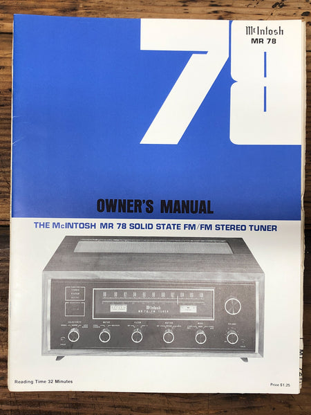 Mcintosh  MR 78 MR78 Tuner  Owner / User Manual *Original*