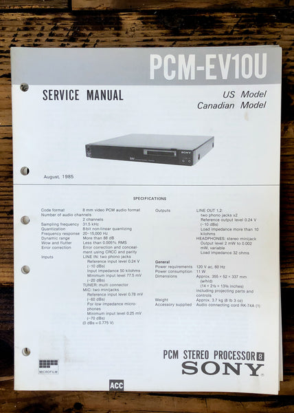 Sony PCM-EV10U Processor  Service Manual *Original*