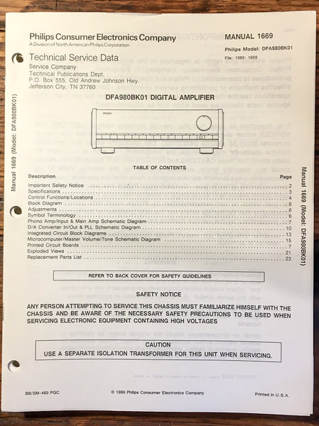 Philips DFA-980 Amplifier  Service Manual *Original*