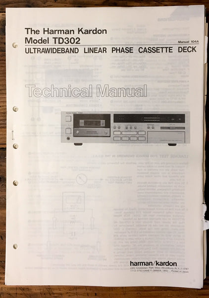 HK Harman Kardon TD-302 TD-302 Cassette Service Manual *Original*