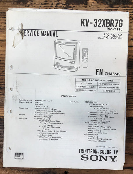 Sony KV-32XBR76 TV  Service Manual *Original*