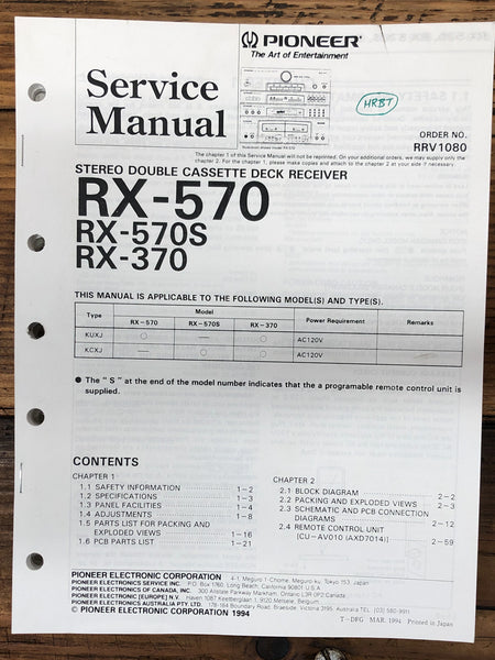 Pioneer RX-570 RX-570S RX-370 Receiver  Service Manual *Original* #1