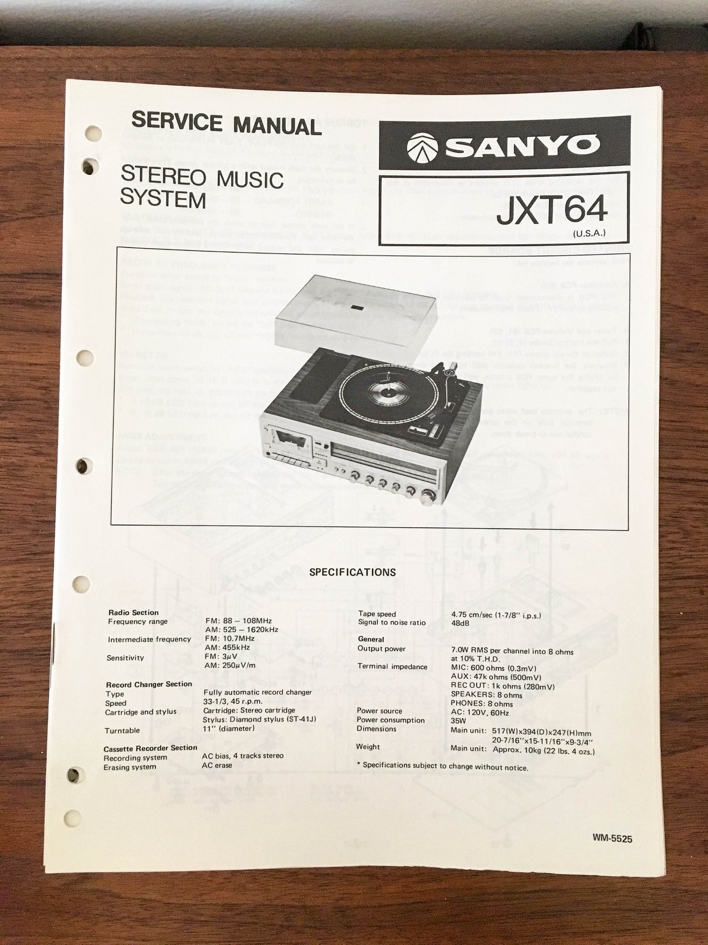 Sanyo JXT 64 JXT64 Stereo Service Manual *Original*