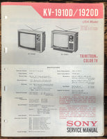 Sony KV-1910D KV-1920D TV  Service Manual *Original*