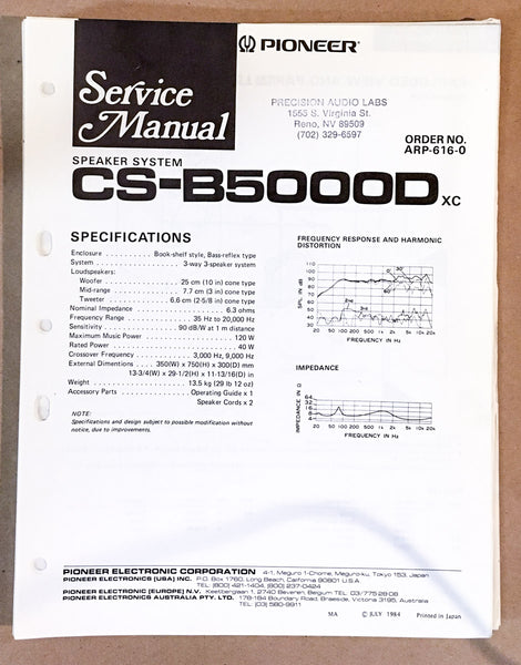 Pioneer CS-B5000D SPEAKER Service Manual *Original*