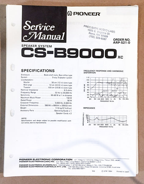 Pioneer CS-B9000 SPEAKER Service Manual *Original*