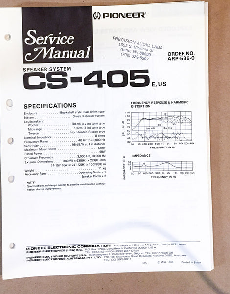 Pioneer CS-405 SPEAKER Service Manual *Original*