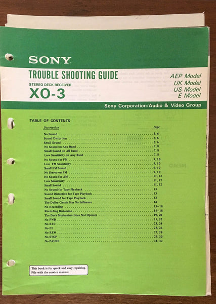 Sony XO-3 Receiver  Troubleshooting Manual *Original*