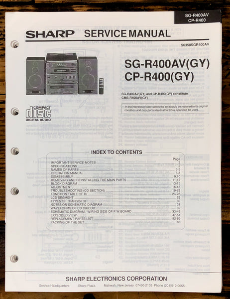 Sharp SG-R400AV CP-R400 Stereo Service Manual *Original*