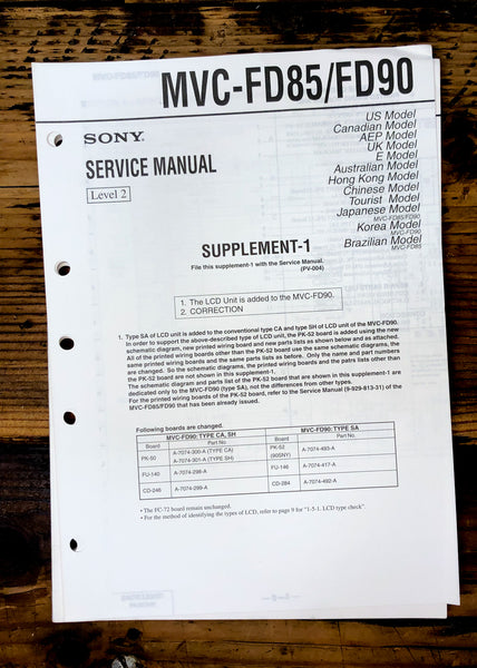 Sony MVC-FD85 MVC-FD90 Camera Supp. Service Manual *Original*