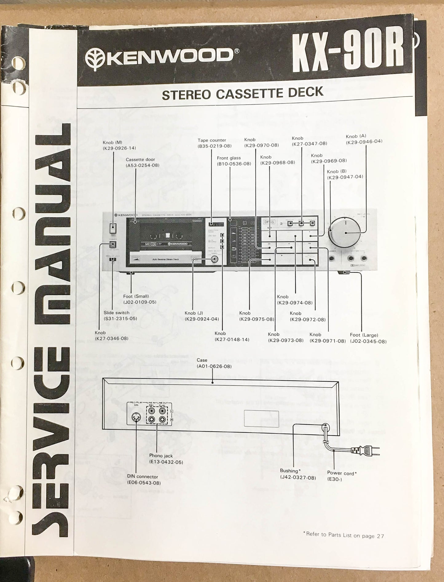Kenwood KX-90R Cassette Tape Deck  Service Manual *Original*