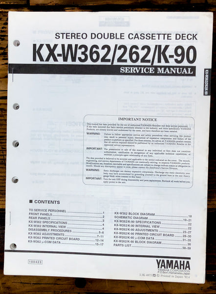 Yamaha KX-W362 KX-262 K-90 Cassette Service Manual *Original*