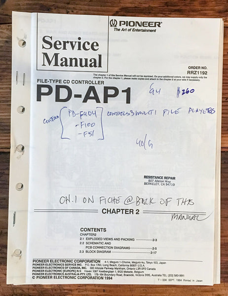 Pioneer PD-AP1 CD Controller  Service Manual *Original*