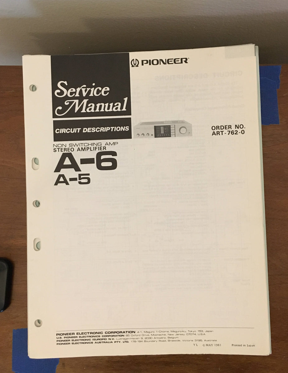 Pioneer A-6 / A-5 Amplifier Service Manual *Original*