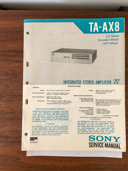 Sony TA-AX8 Amplifier Service Manual *Original*