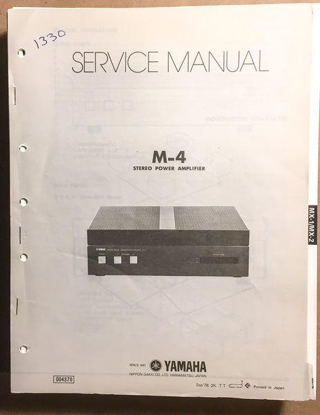 Yamaha M-4 Amplifier  Service Manual *Original* #2