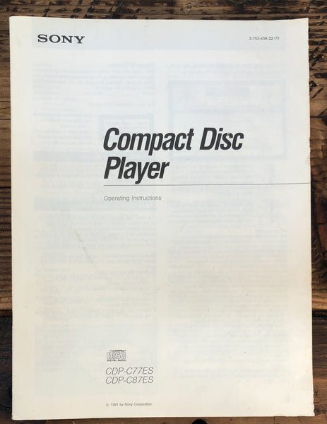 Sony CDP-C77ES CDP-C87ES CD Player  Owner / User Manual *Original*