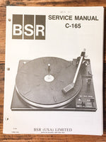BSR C165 C-165 Record Player / Turntable Service Manual *Original*