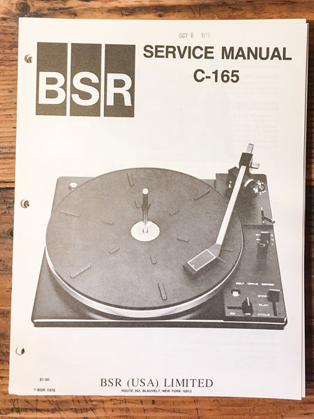 BSR C165 C-165 Record Player / Turntable Service Manual *Original*