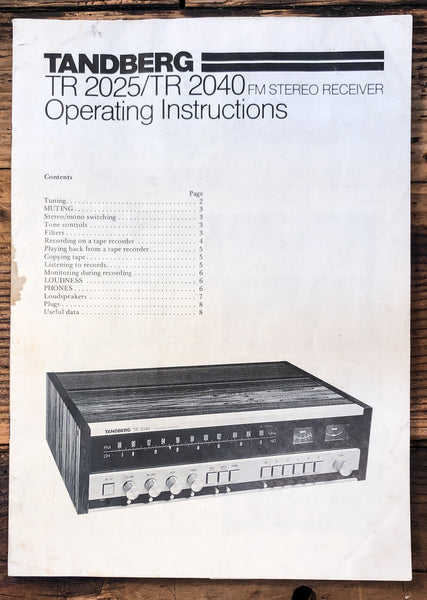 Tandberg TR-2025 TR-2040 Receiver  Owner / User Manual *Original*