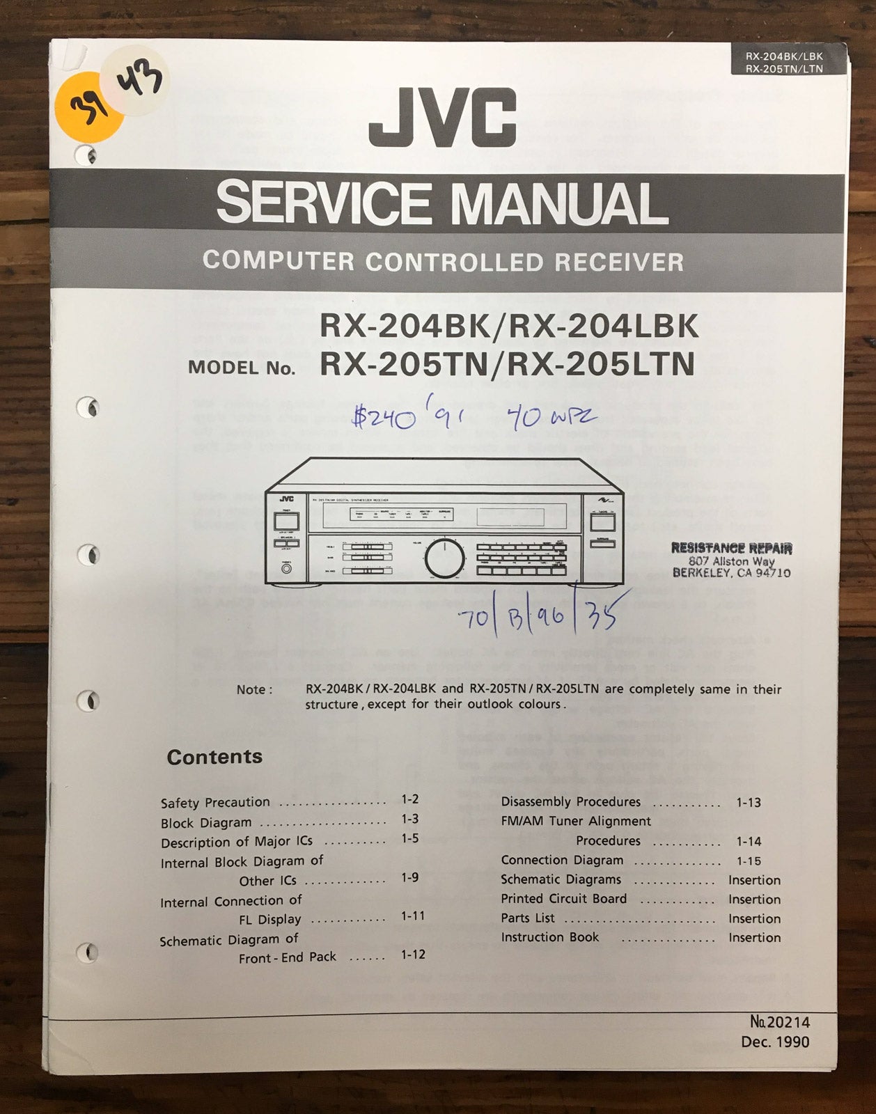 JVC RX-204 RX-205 Receiver  Service Manual *Original*