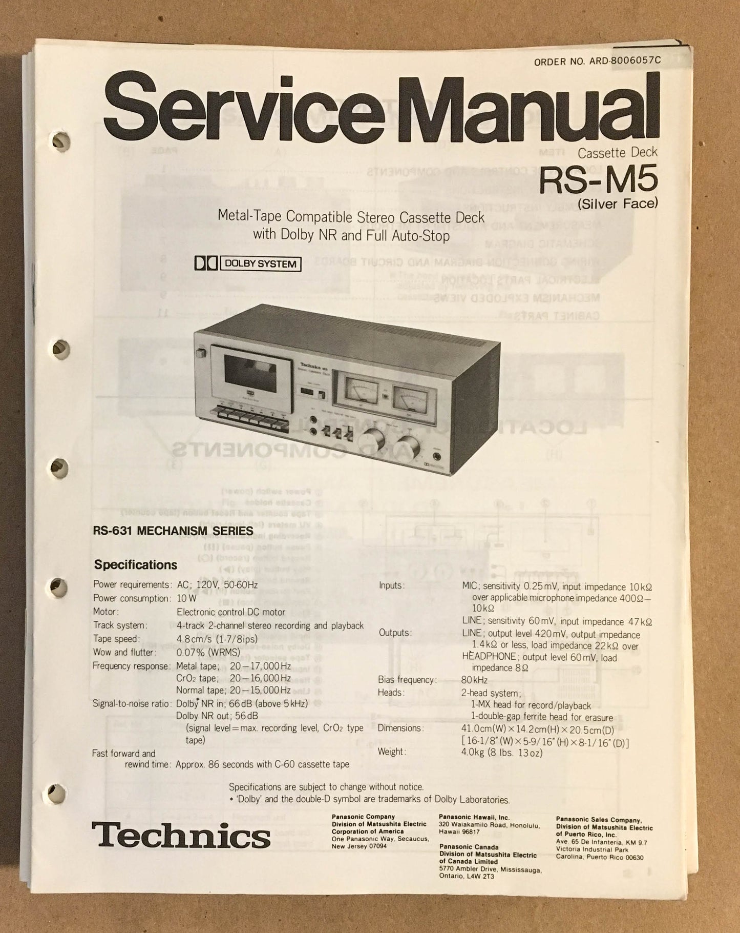 Technics / Panasonic RS-M5   Service Manual *Original*
