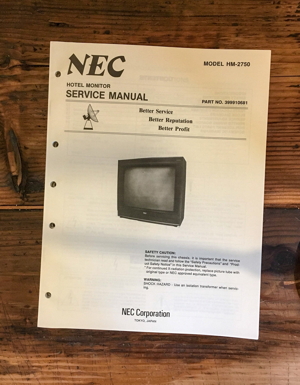 NEC Model HM-2750 Monitor Service Manual *Original*