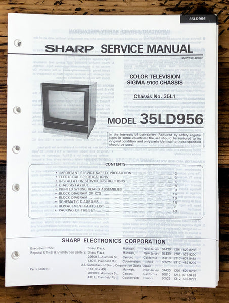 Sharp 35LD956 TV / Television Service Manual *Original*
