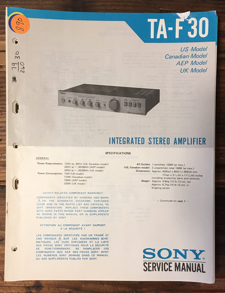 Sony TA-F30 Amplifier Service Manual *Original*