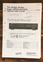 Harman Kardon 7325  HD7225A CD Player  Service Manual *Original*