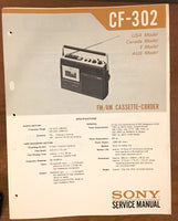 Sony CF-302 RADIO CASSETTE  Service Manual *Original*