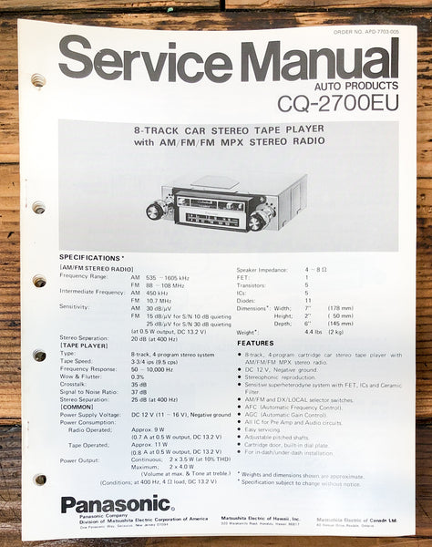 Panasonic CQ-2700EU Car Stereo  Service Manual *Original*