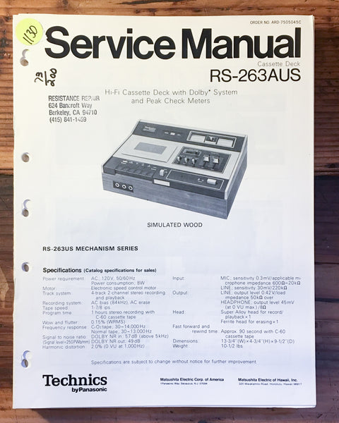 Technics RS-263 RS-263AUS Cassette Service Manual *Original*