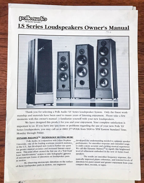 Polk Audio LS Series Speaker Owners Operating Manual *Original*