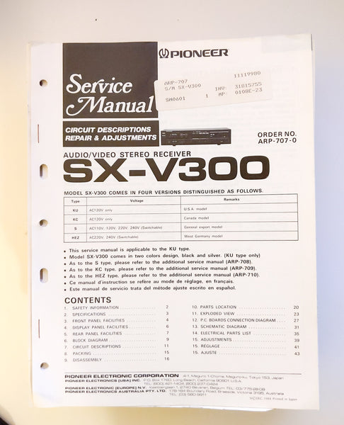 Pioneer SX-V300 Receiver Service Manual *Original*