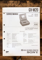 Sony GV-M20 Video 8 Cassette Player  Service Manual *Original*