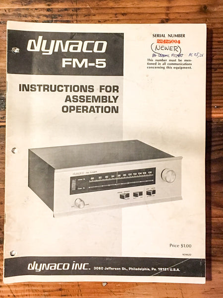 Dynaco FM-5 Tuner Operation and Assembly Manual *Original* #1