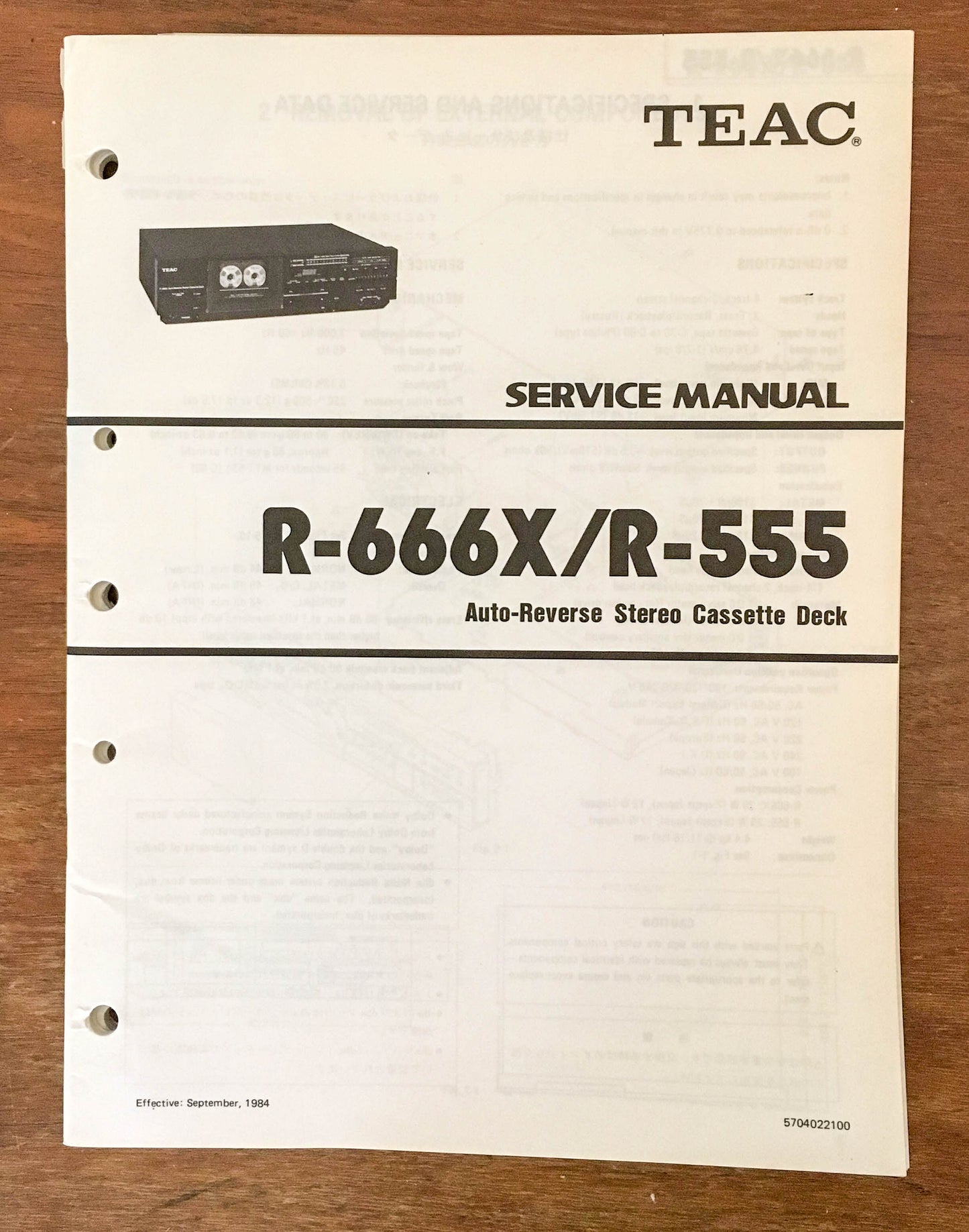 Teac R-666X / R-555 Cassette Deck Service Manual Notice *Original*