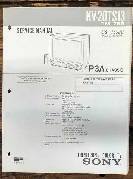 Sony KV-20TS13 TV  Service Manual *Original*