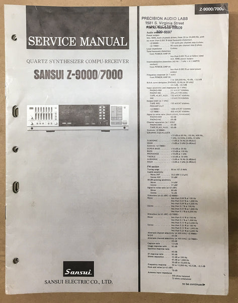 Sansui Z-9000 Z-7000 Receiver Service Manual *Original*