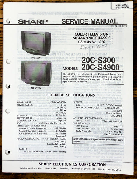 Sharp 20C-S300 S4900 TV / Television Service Manual *Original*
