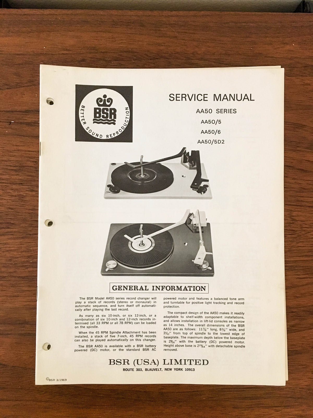 BSR AA50 AA50/5 AA50/6 AA50/5D2 Record / Turntable Service Manual *Original*