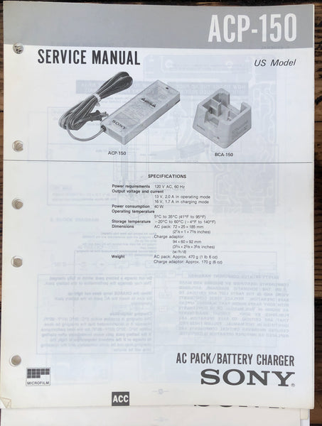 Sony ACP-150 Charger  Service Manual *Original*