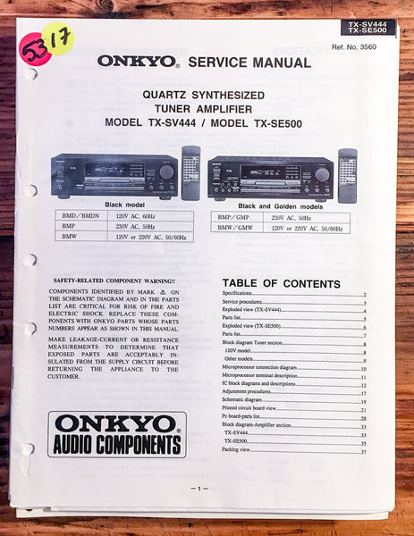 Onkyo TX-SV444 TX-SE500 Receiver  Service Manual *Original*