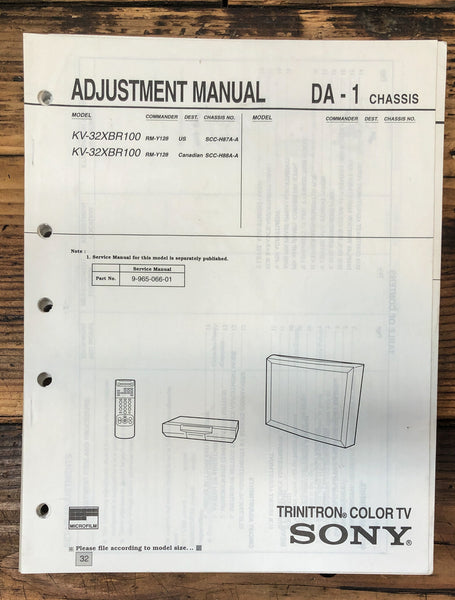 Sony KV-32XBR100 TV  Adjustment Manual *Original* #2