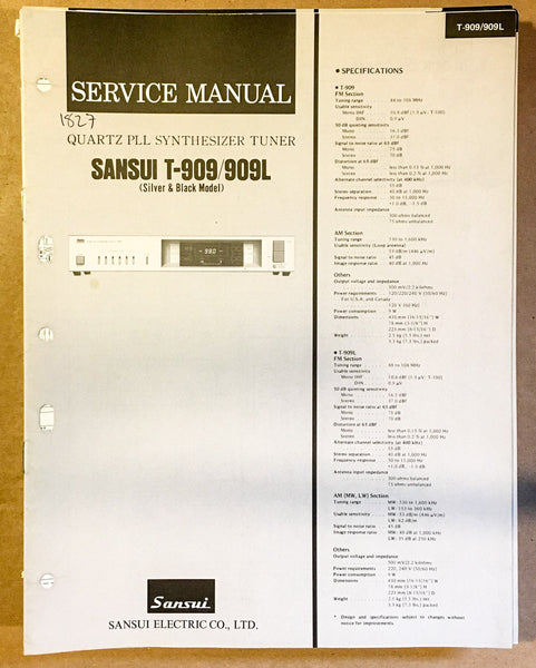 Sansui T-909 Tuner Service Manual *Original*