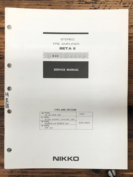 Nikko Beta 2 Preamp / Preamplifier  Service Manual *Original*