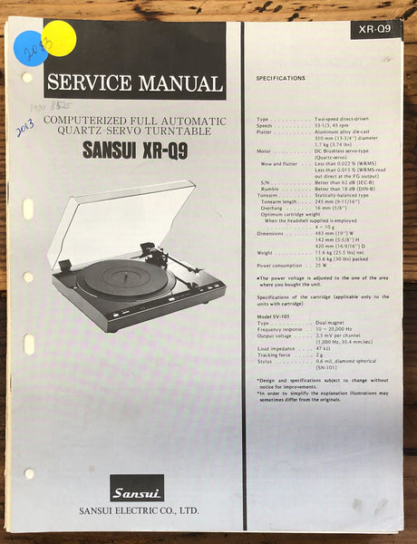 Sansui XR-Q9 Turntable / Record Player  Service Manual *Original*